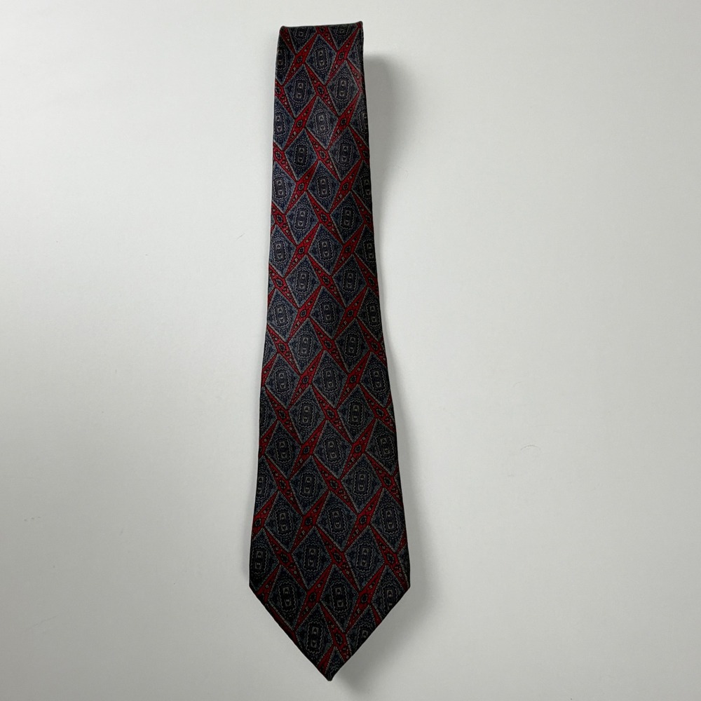 Harvard Red‎ Blue Geometric Diamond Medallion Tie